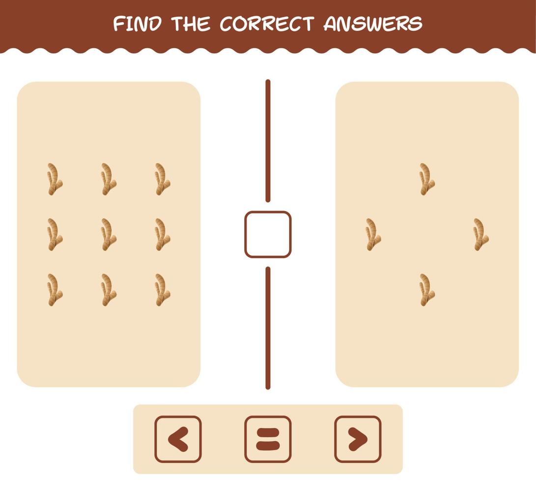 hitta de rätta svaren på tecknad ingefära. leta och räkna spel. pedagogiskt spel för barn och småbarn i förskoleåldern vektor