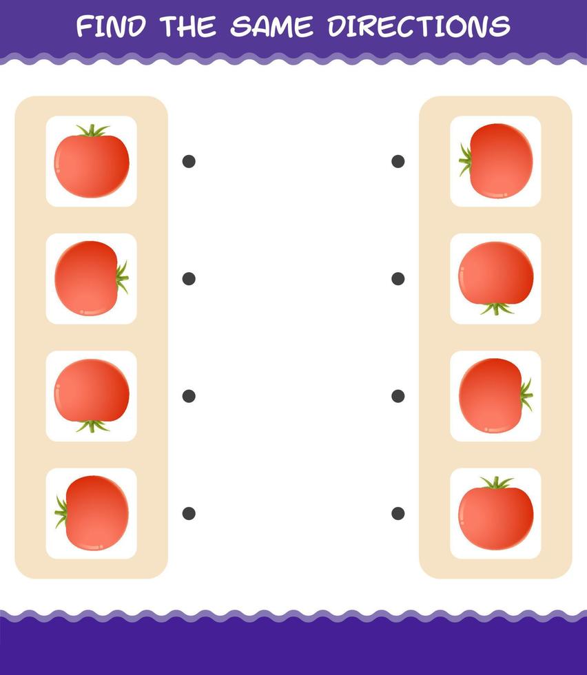 passen die gleichen Richtungen der Tomate. Matching-Spiel. Lernspiel für Kinder und Kleinkinder im Vorschulalter vektor