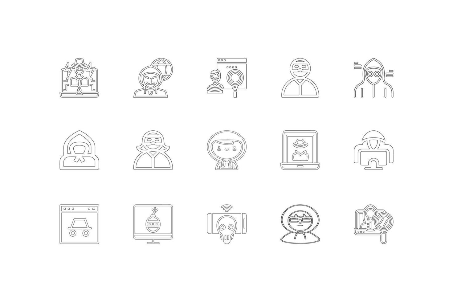 Hacker-Icons-Set, Umrissstil und einfache Sammelpakete vektor