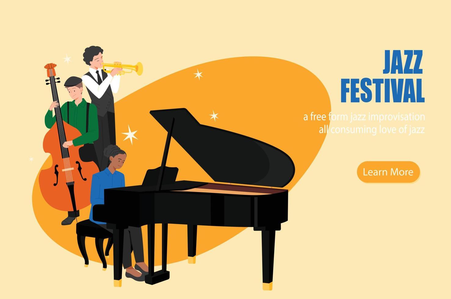 jazzfestivalplakat mit pianist, bassist und trompeter. vektor