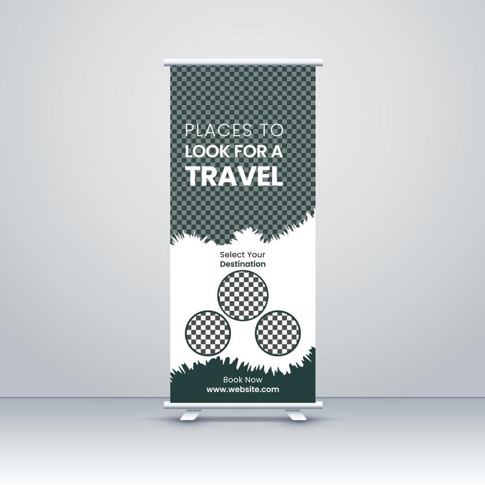 tour- und reiserollup oder x-banner oder universelle rollup-banner-designvorlage für unternehmen vektor
