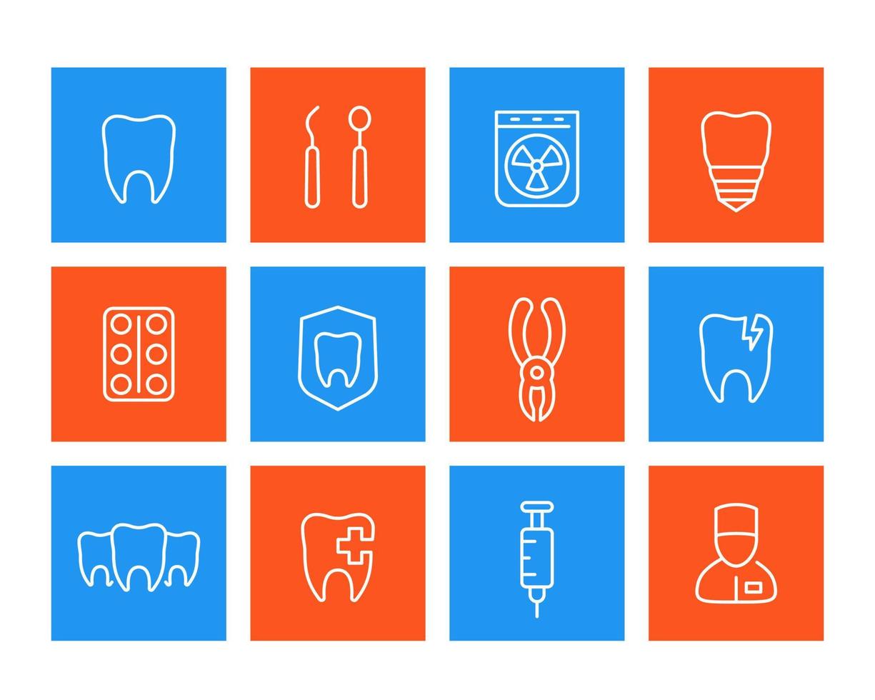 oral medicin, stomatologi, tandkirurgi, tänder linje ikoner set vektor