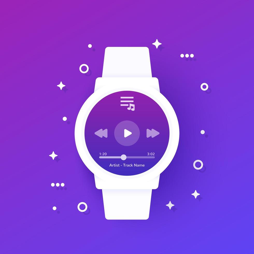 Musikplayer-App für Smartwatch, Vektorschnittstellendesign vektor