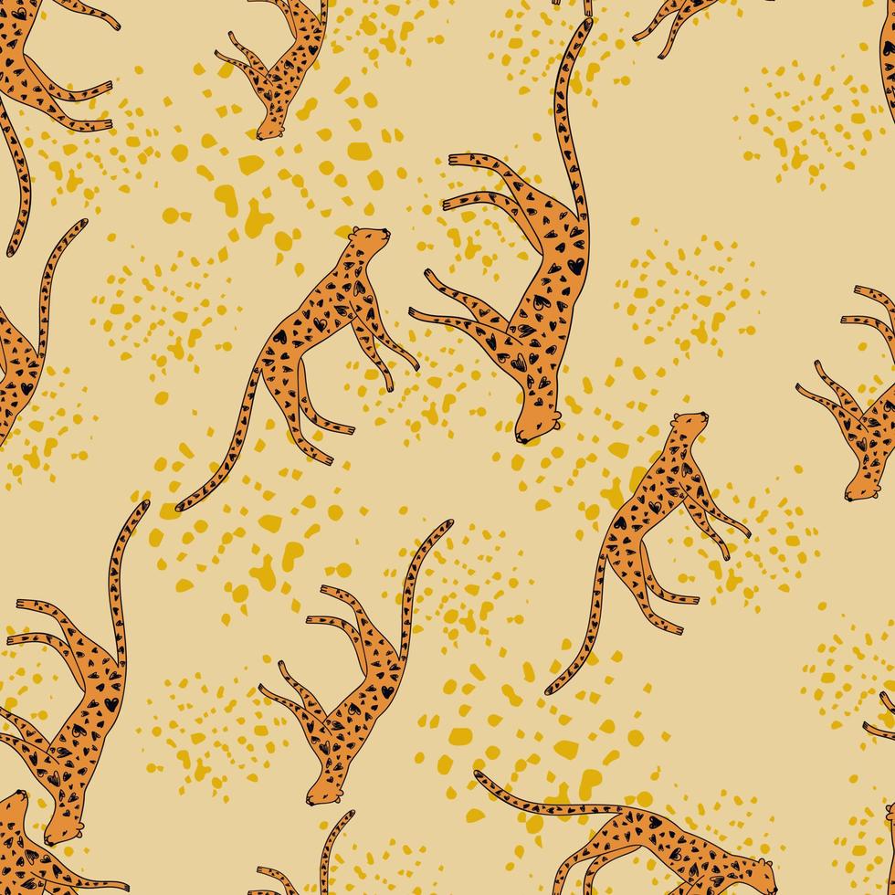 handritad söt leopard seamless mönster. doodle cheetah oändliga tapeter. vektor
