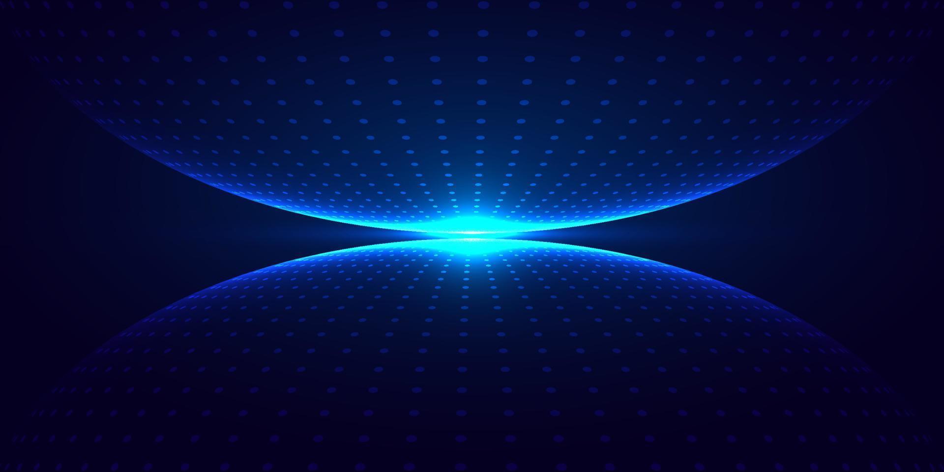 abstrakte 3d blaue leuchtende Punktpartikelkugel mit Beleuchtung auf dunkelblauer Hintergrundtechnologie vektor