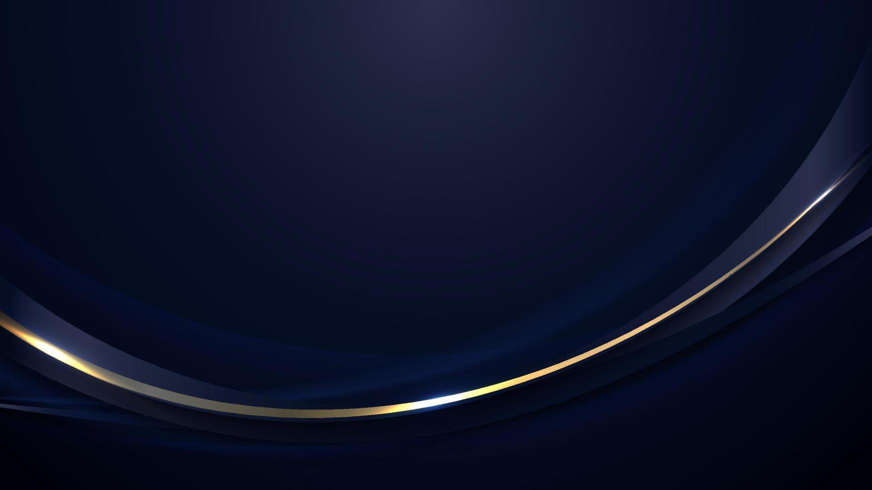 banner webbmall abstrakt blå och gyllene böjda linjer överlappande lager design på mörkblå bakgrund vektor