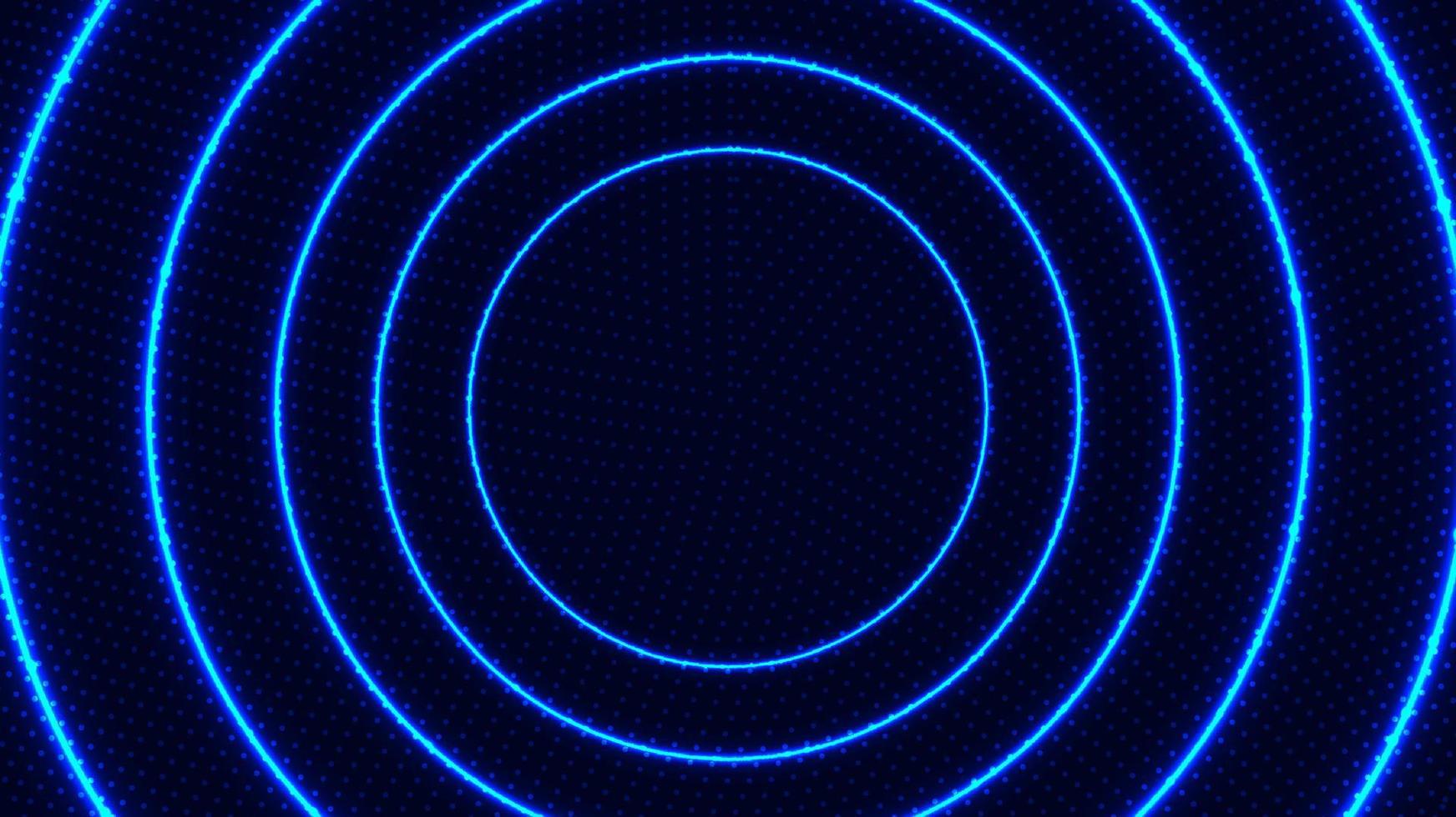 abstrakte radiale bewegungslinien kreisen blau leuchtende neonlichteffekte helle energiestrahlen mit punktpartikeln auf dunklem hintergrund vektor