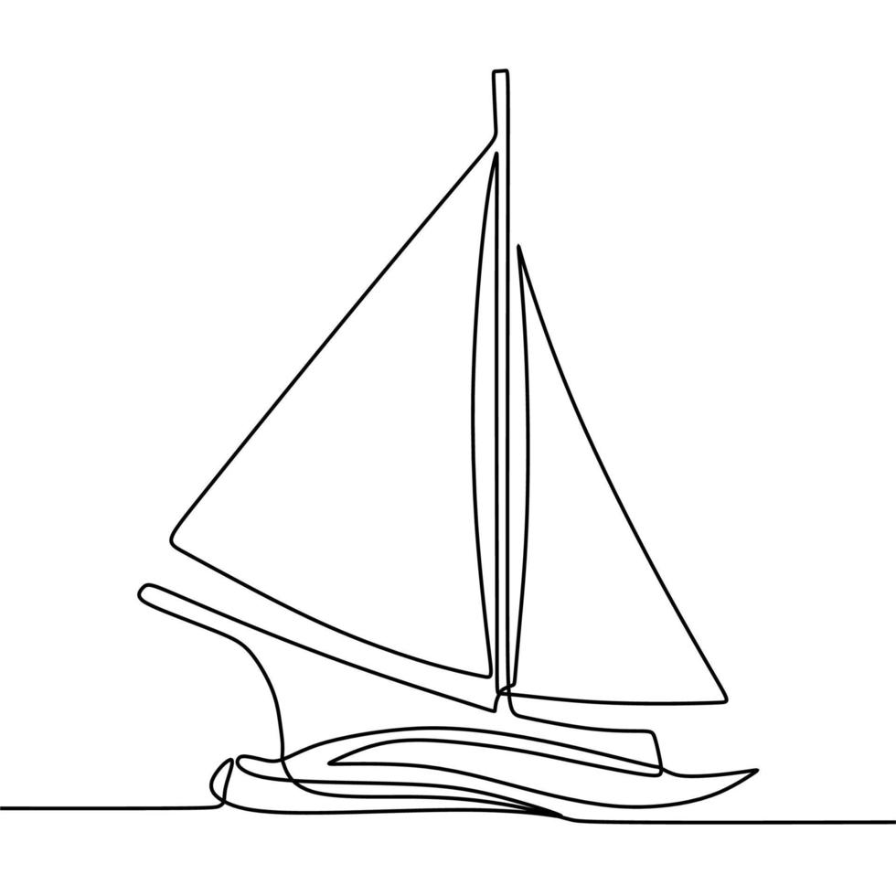 kontinuerlig linjeteckning på båten vektor