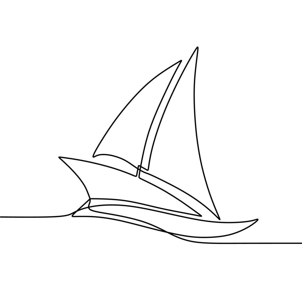 kontinuerlig linjeteckning på båten vektor
