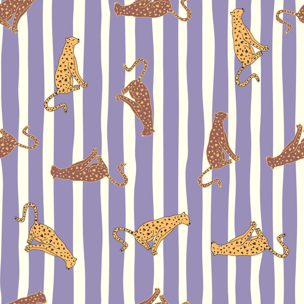 doodle cheetah seamless mönster. handritad söt leopard oändlig tapet. vilda djur bakgrund. vektor