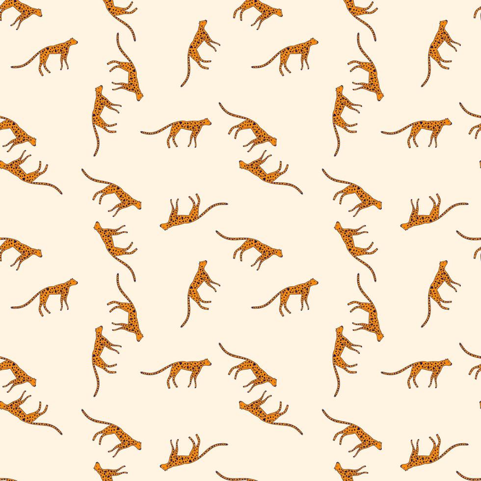 handritad söt leopard seamless mönster. doodle cheetah oändliga tapeter vektor