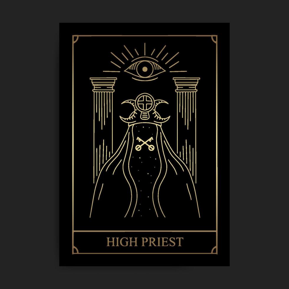 överstepräst magi major arcana tarotkort i gyllene handritad stil vektor