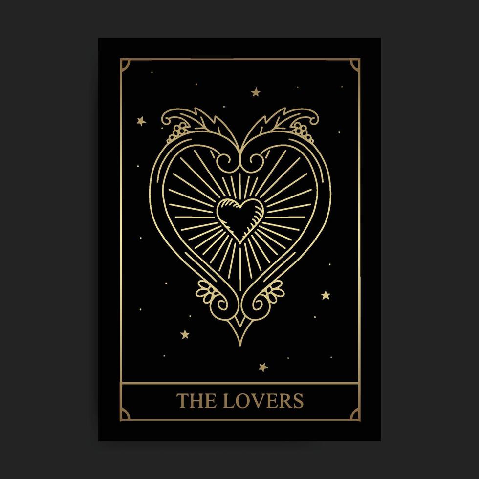 the lovers magic major arcana tarotkort i gyllene handritad stil vektor