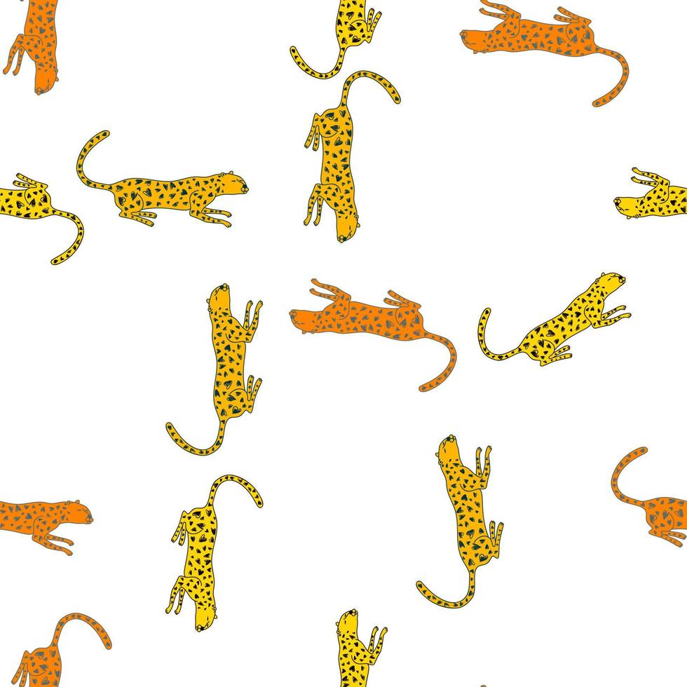 doodle cheetah seamless mönster. handritad söt leopard oändlig tapet. vilda djur bakgrund. vektor