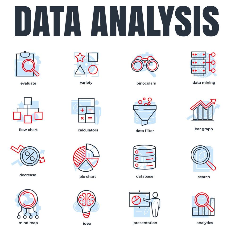 uppsättning dataanalys ikon logotyp vektorillustration. dataanalys pack symbol mall för grafisk och webbdesign samling vektor