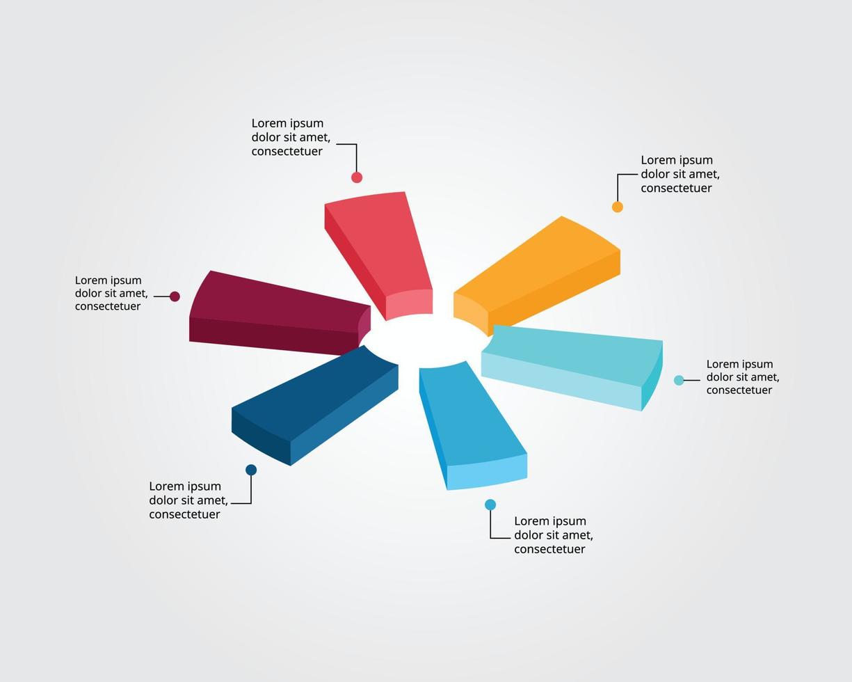 kvadratisk diagrammall för infographic för presentation för 6 element vektor