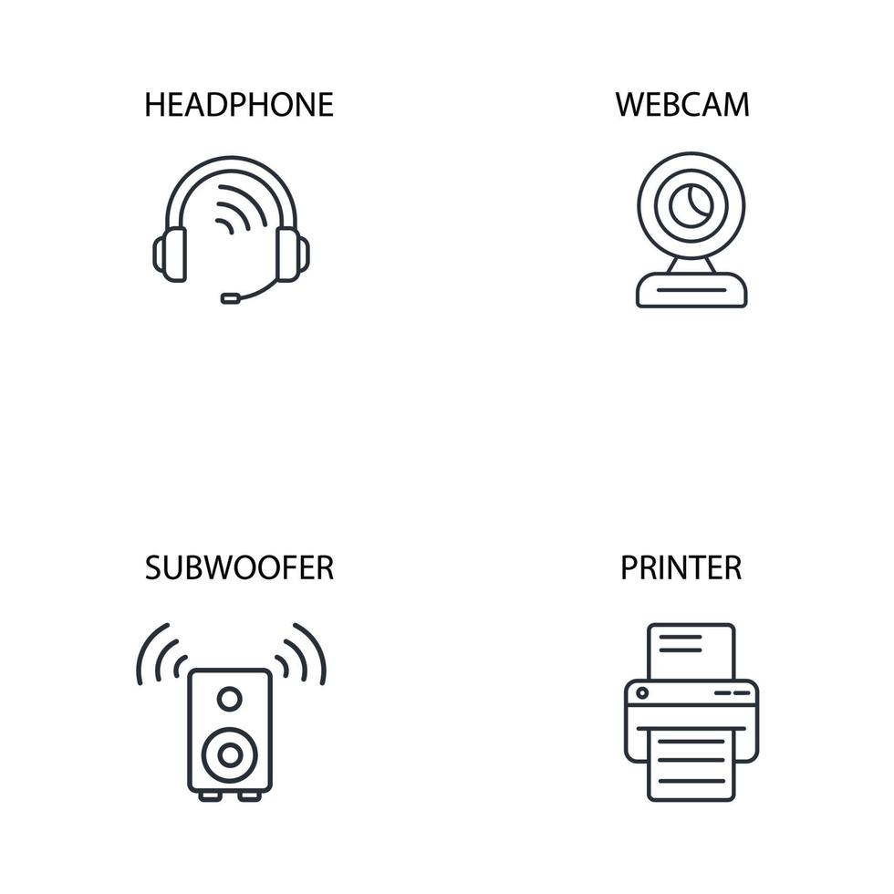 Symbole für Computerkomponenten festgelegt. Computerkomponenten packen Symbolvektorelemente für das Infografik-Web vektor