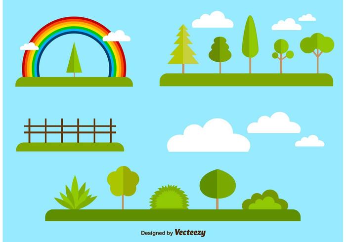 Platt skog och naturelement samling vektor