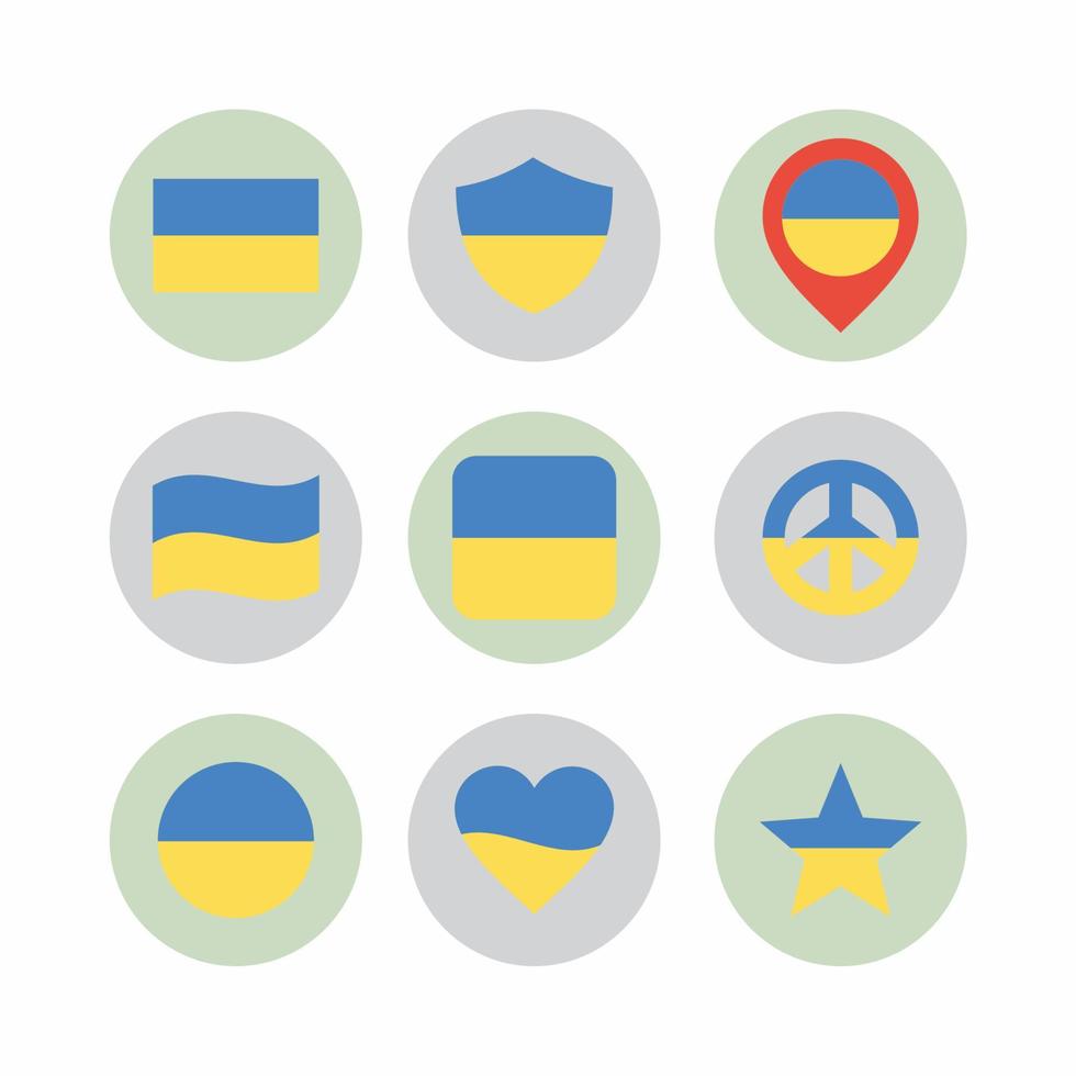 ukrainska flaggan ikonuppsättning rund platt stil vektor