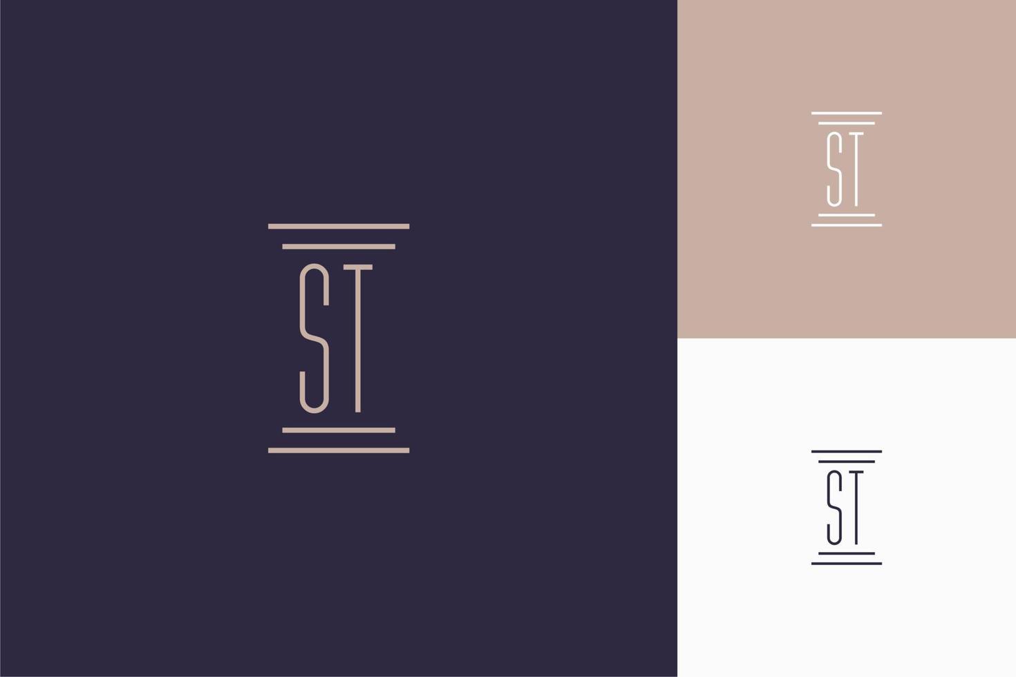 ST-Monogramm-Initialen-Design für Anwaltskanzlei-Logo vektor