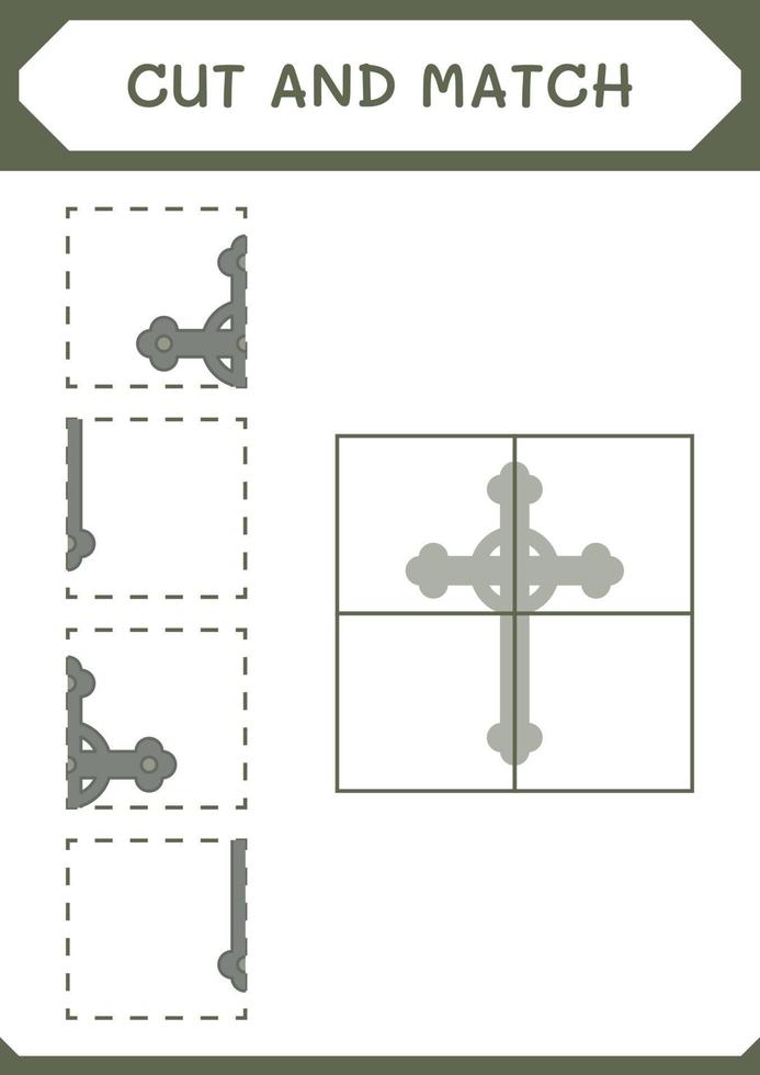 schneiden und passen teile des christlichen kreuzes, spiel für kinder. Vektorillustration, druckbares Arbeitsblatt vektor