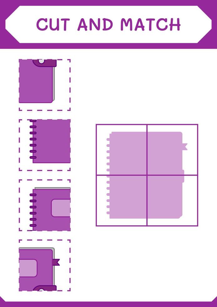 klipp och matcha delar av anteckningsbok, spel för barn. vektor illustration, utskrivbart kalkylblad