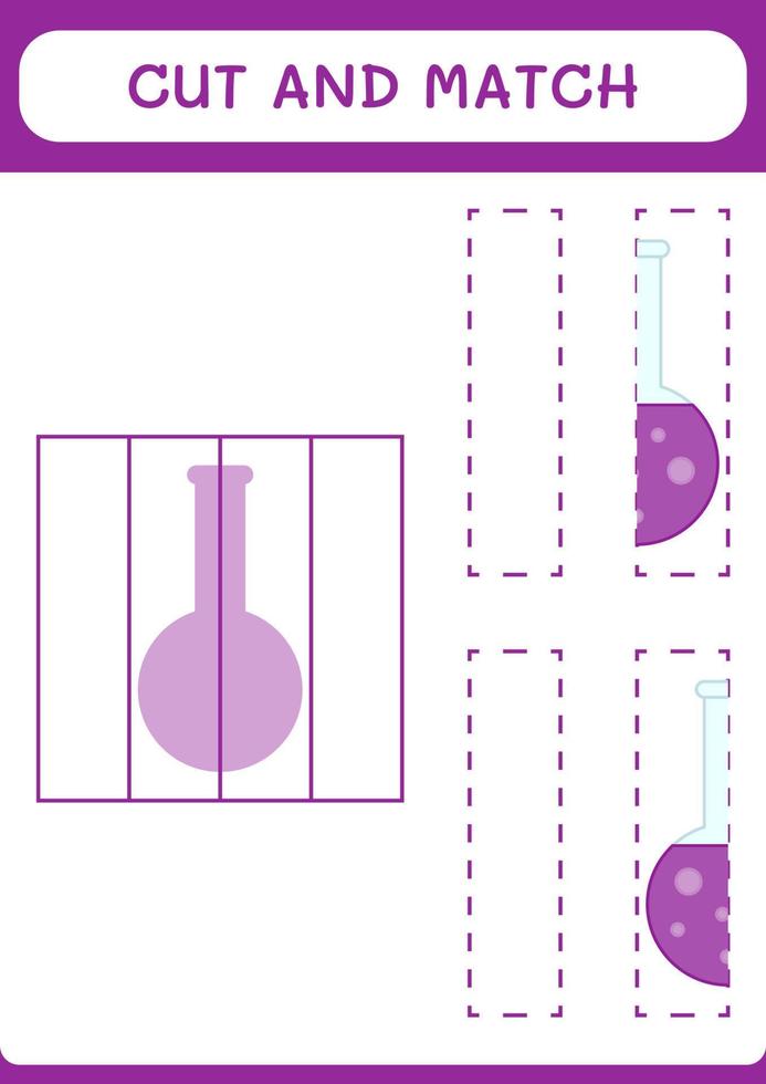 schneiden und passen teile von chemiekolben, spiel für kinder. Vektorillustration, druckbares Arbeitsblatt vektor