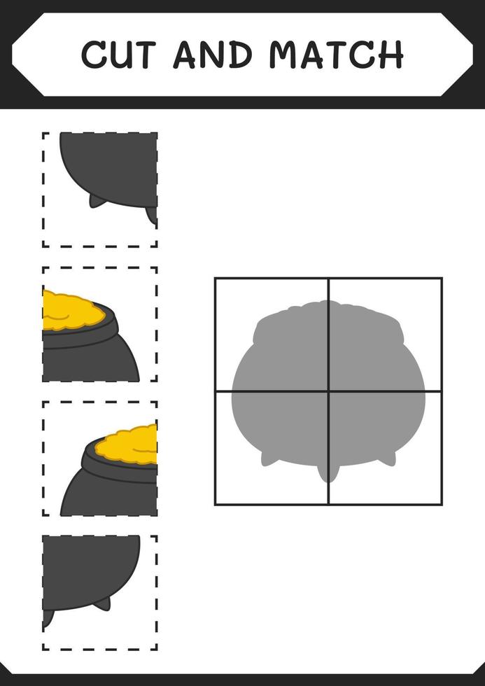Teile des Kessels schneiden und zusammenpassen, Spiel für Kinder. Vektorillustration, druckbares Arbeitsblatt vektor