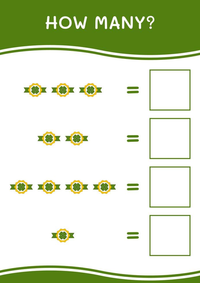 wie viele kleeabzeichen, spiel für kinder. Vektorillustration, druckbares Arbeitsblatt vektor