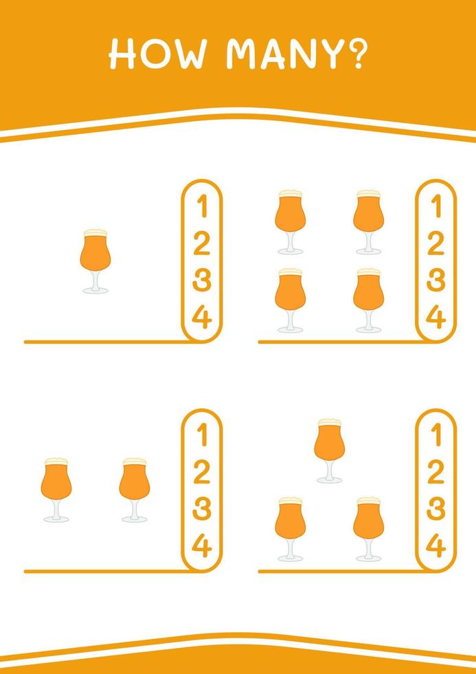 hur många öl, spel för barn. vektor illustration, utskrivbart kalkylblad