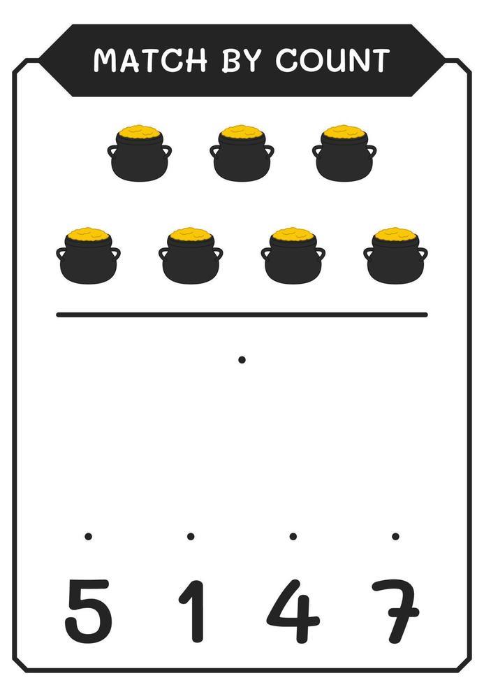 match efter räkning av kittel, spel för barn. vektor illustration, utskrivbart kalkylblad