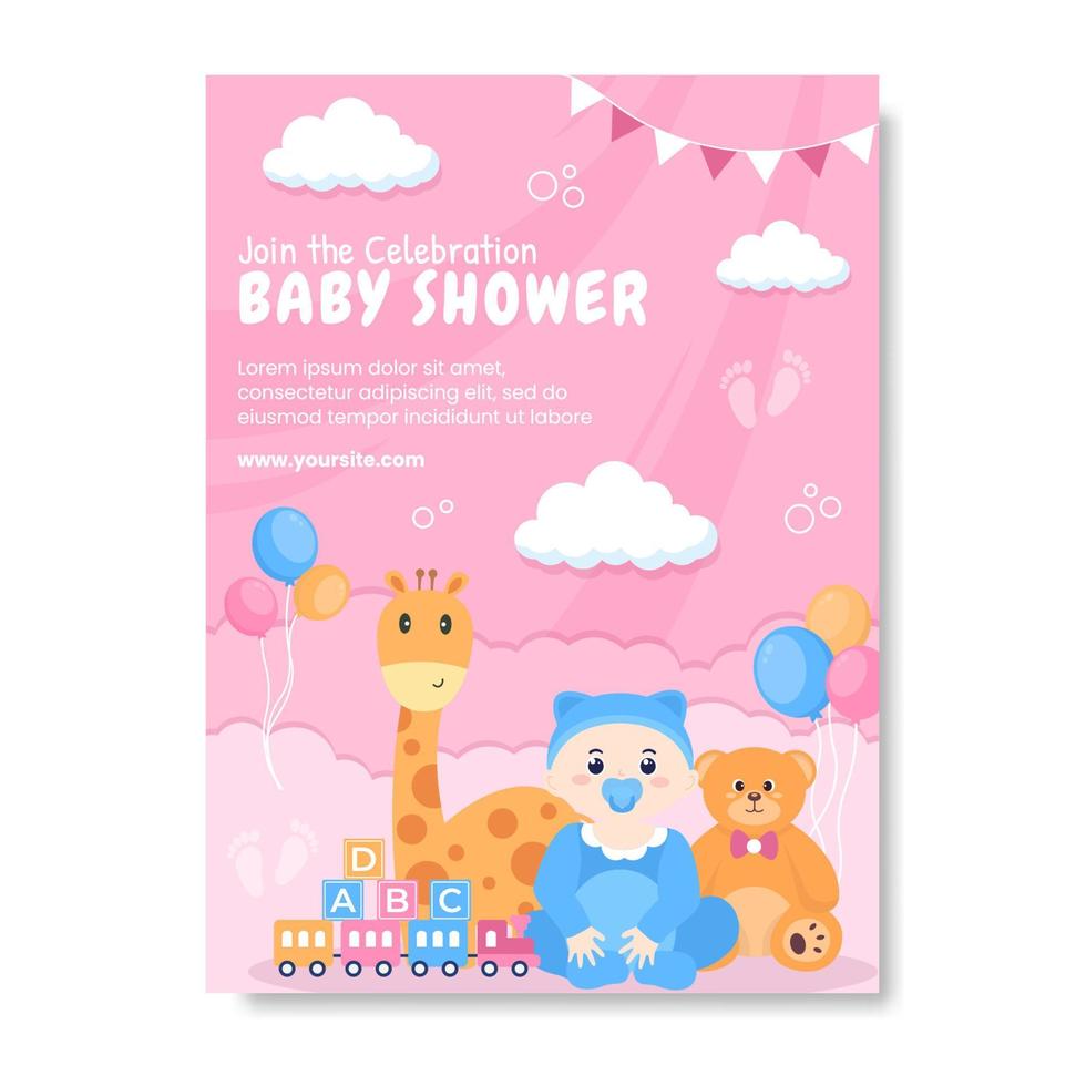 baby shower liten pojke eller flicka sociala medier affisch mall platt tecknad bakgrund vektorillustration vektor