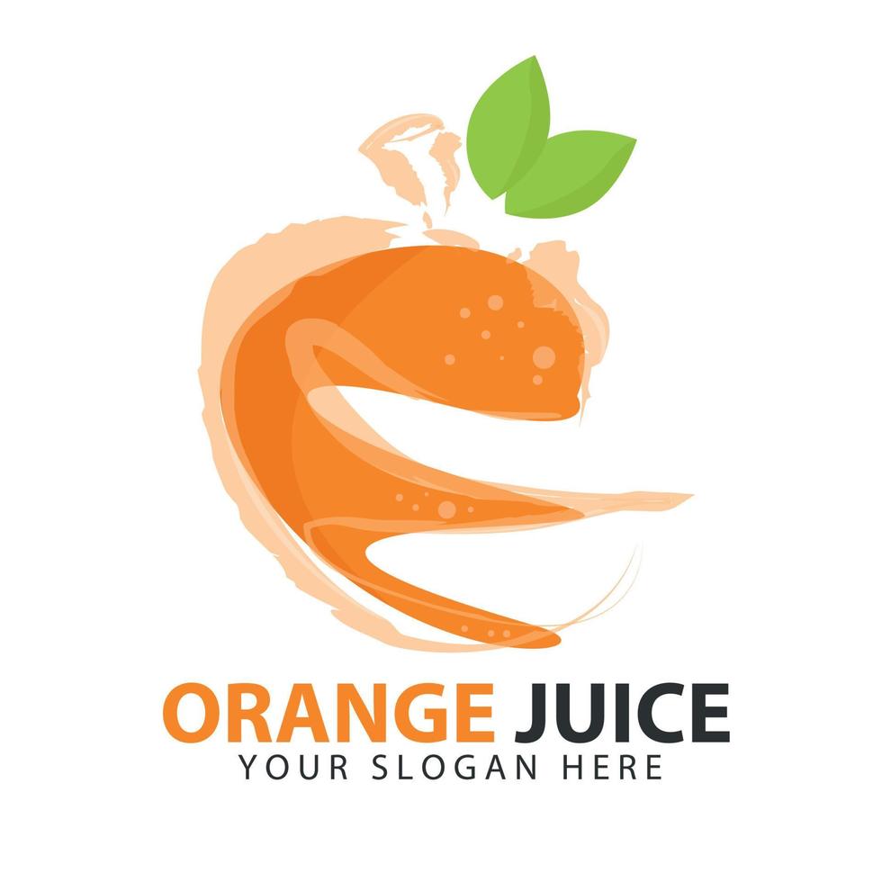frische orange mit saftflüssigkeit in einem logo vektor