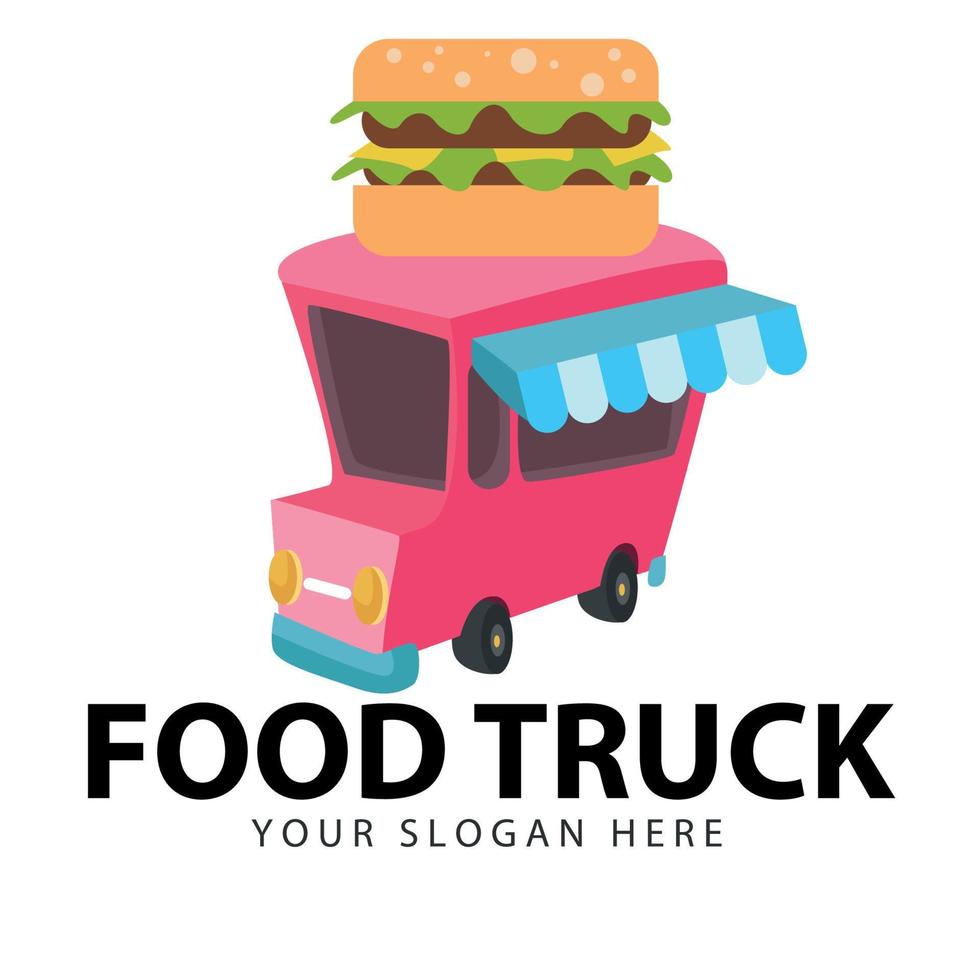 moderna läckra kommersiella food truck-fordon - korvformad mattransportlogotyp vektor