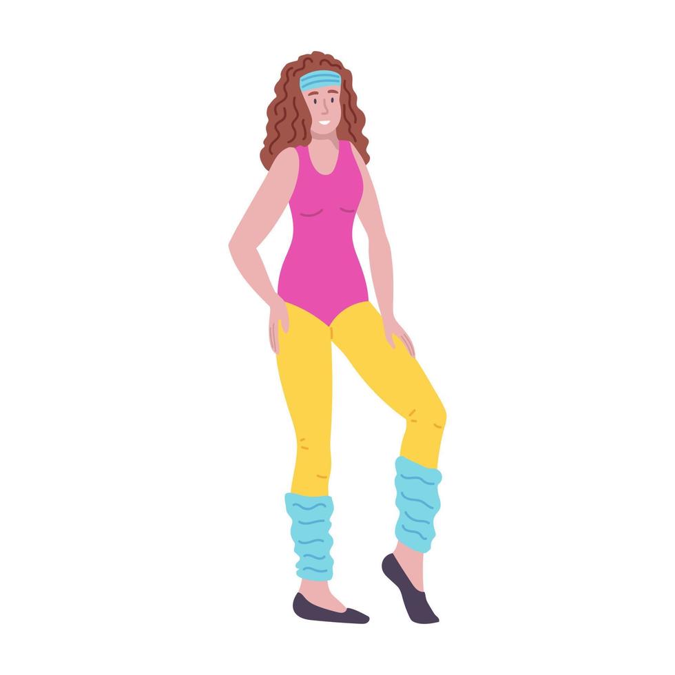 Frau in einem Sportanzug im Stil der 90er Jahre. Neon, Nostalgie, Streetstyle, Trend. flache vektorillustration vektor