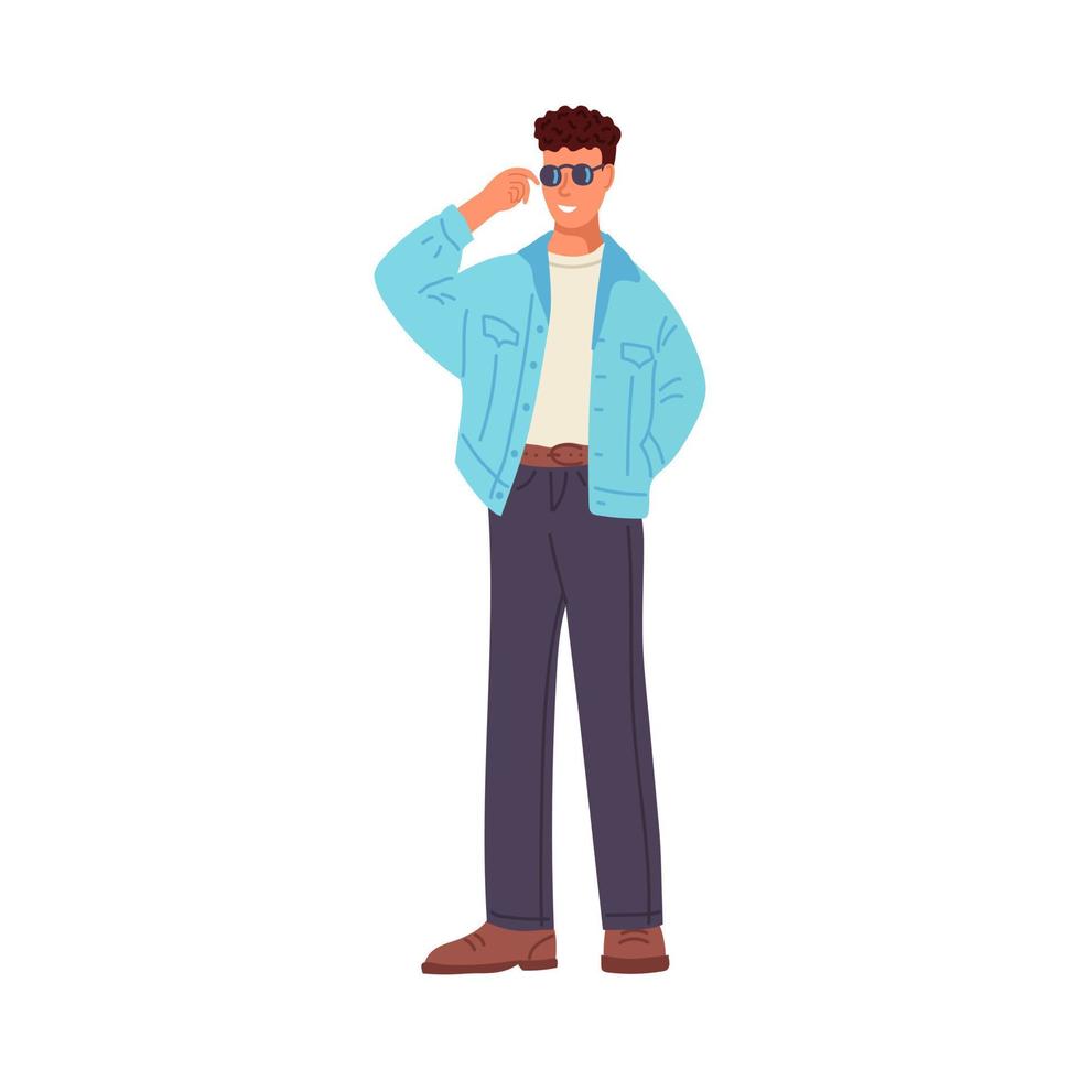 ein Mann im Stil der 90er Jahre gekleidet. Nostalgie, Streetstyle, Trend. flache vektorillustration vektor