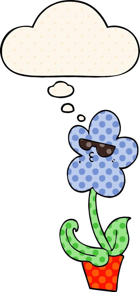 Coole Cartoon-Blume und Gedankenblase im Comic-Stil vektor