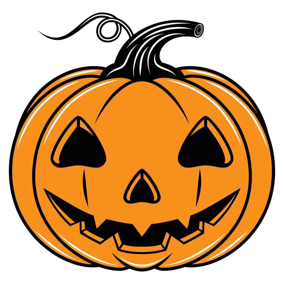 Halloween-Kürbis-Symbol. Herbstsymbol. Gruseliger Kürbis Halloweens mit Lächeln, orange Kürbisschattenbild lokalisiert auf weißem Hintergrund. bunte Zeichnung vektor