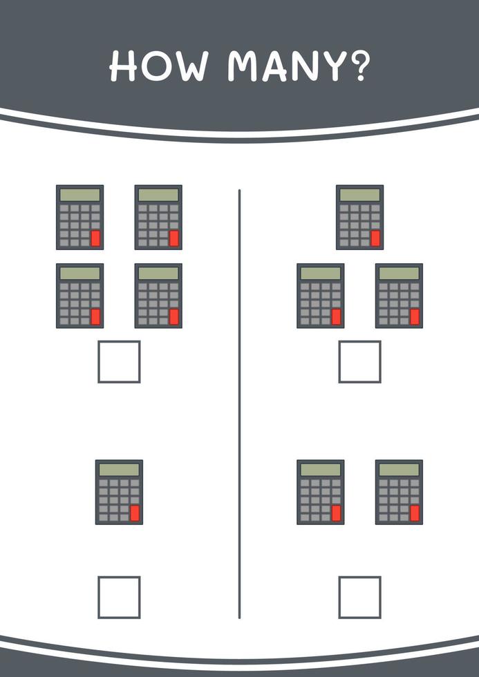 hur många av miniräknare, spel för barn. vektor illustration, utskrivbart kalkylblad