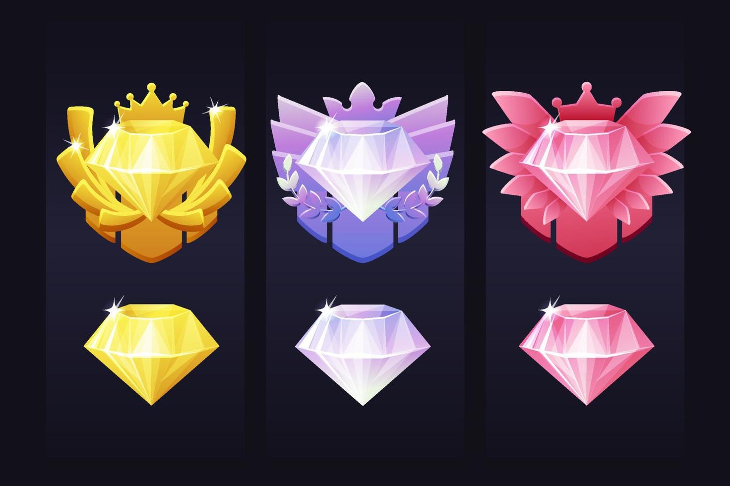 prestationspärlor för spelet, belöna emblem för vinnare. vektor illustration som lyxiga diamanter ikoner för grafisk design.