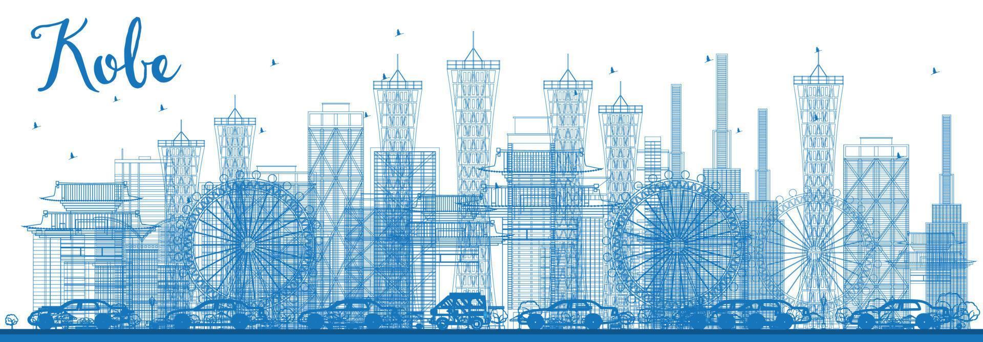 kontur kobe skyline med blå byggnader. vektor