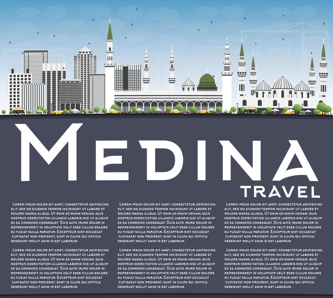 medina skyline med grå byggnader, blå himmel och kopia utrymme. vektor