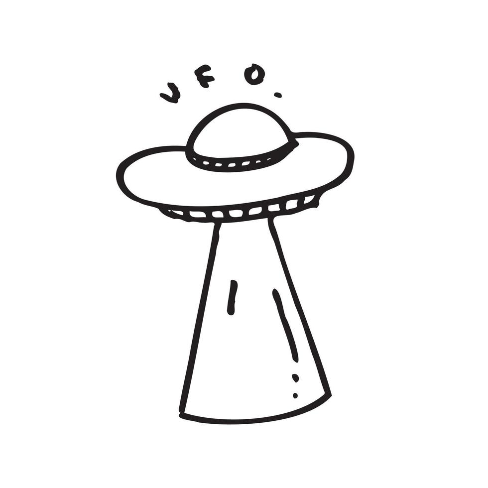 söt ufo rymdskepp handritad illustration design. vektor