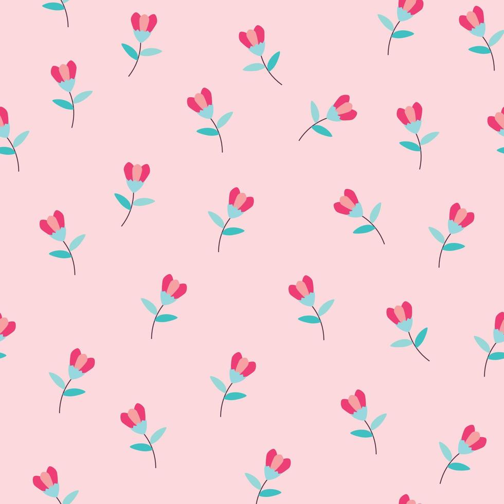 trendigt blommönster i många sorters blommor. tropiska botaniska motiv spridda slumpmässigt. sömlös vektor textur. utskrift med handritad stil på rosa bakgrund.