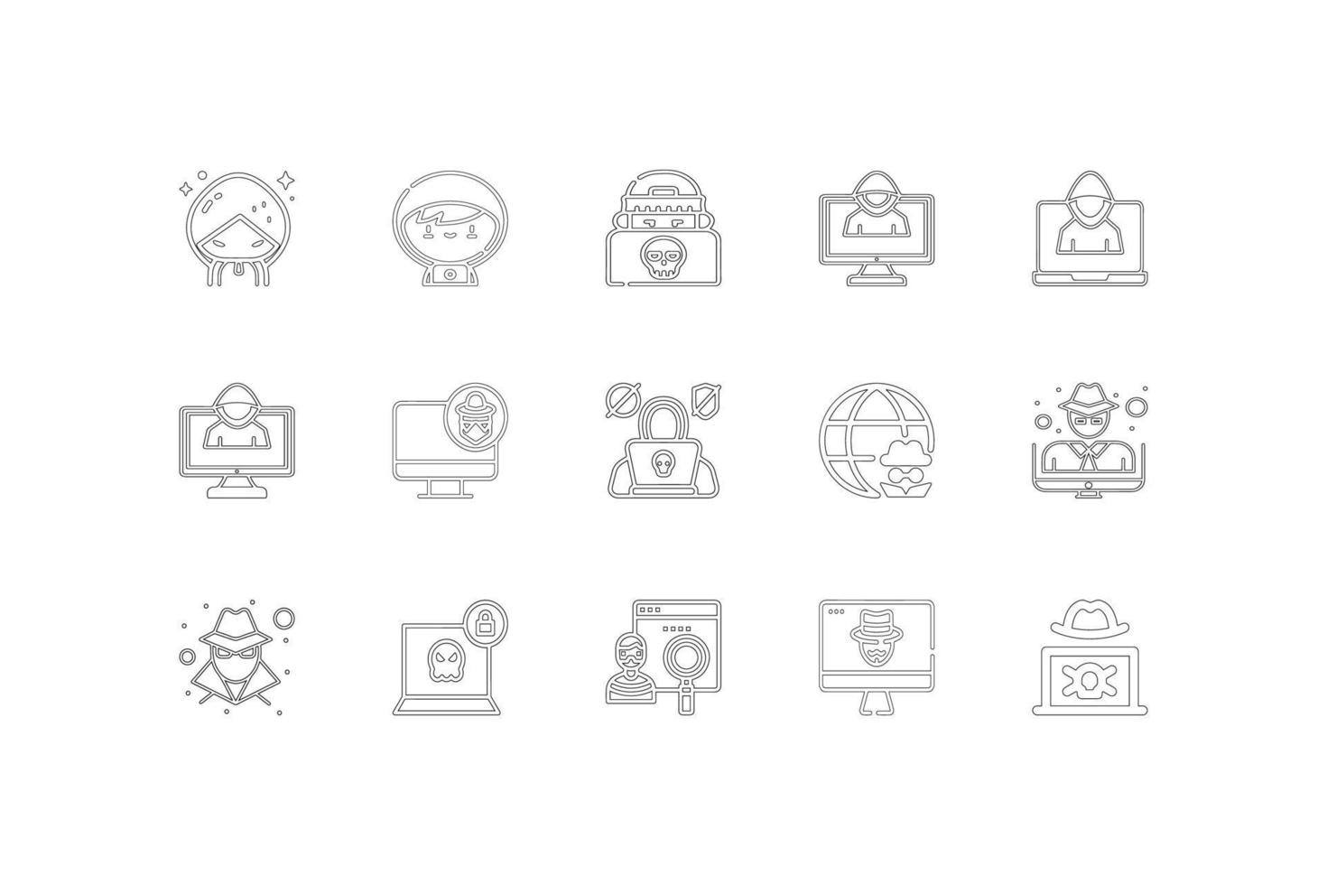 Hacker-Icons-Set, Umrissstil und einfache Sammelpakete vektor