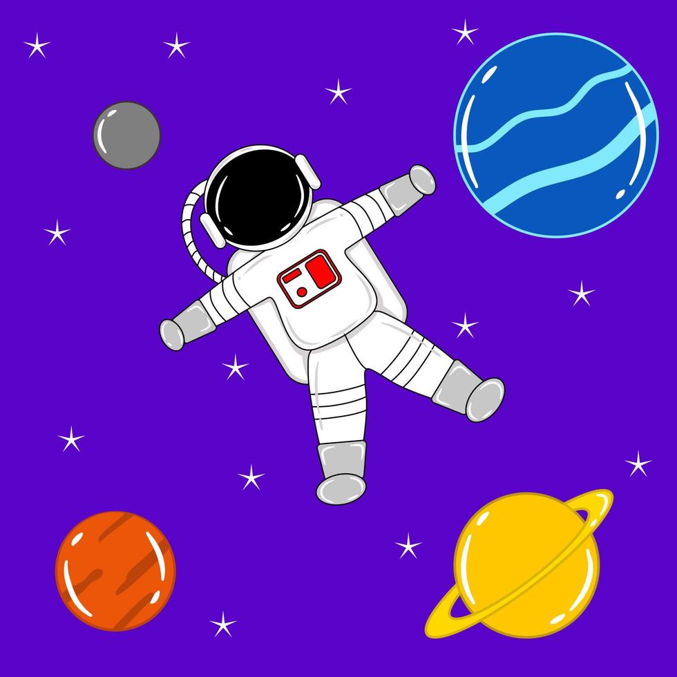 illustration för astronaut i yttre rymden med planeter vektor