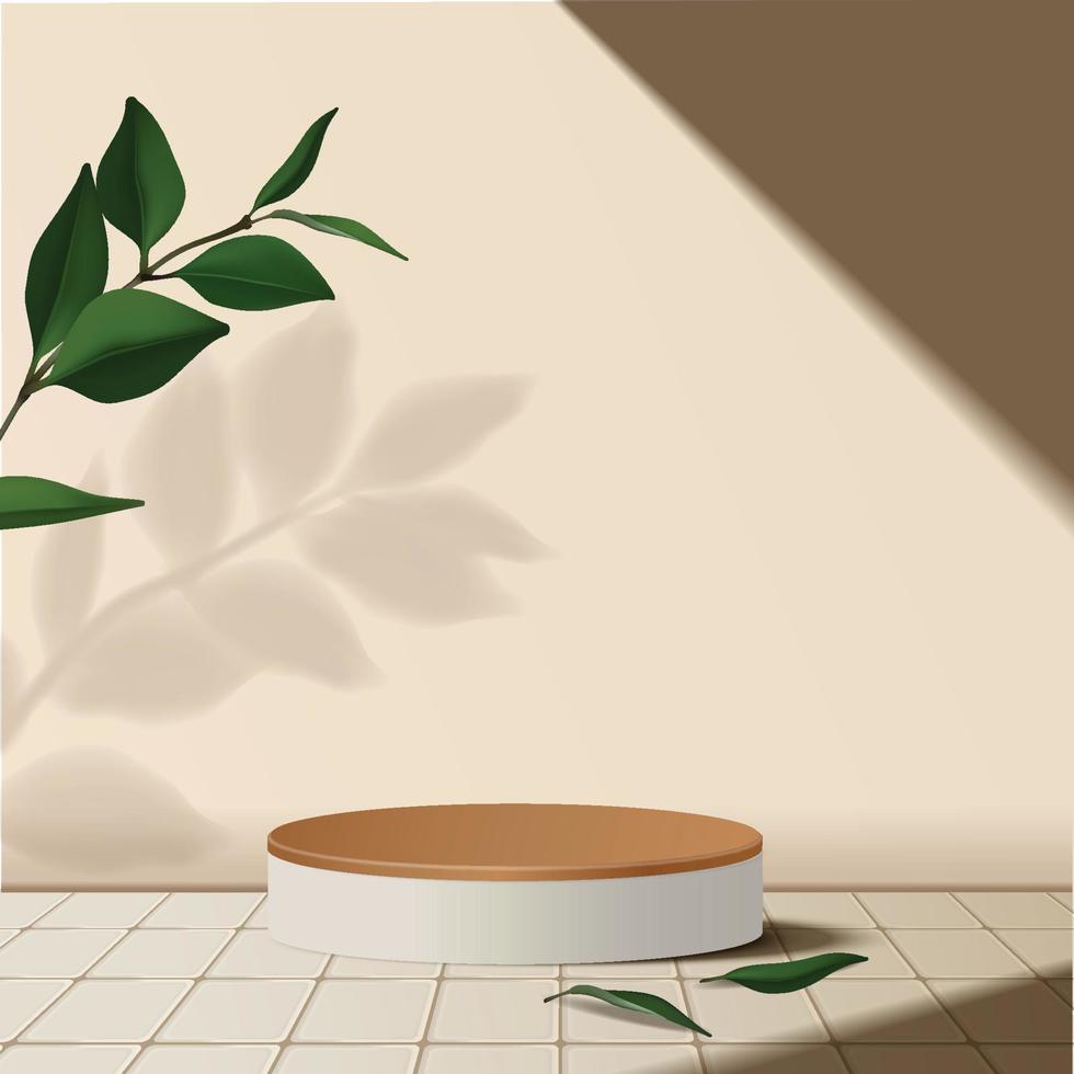 abstrakt minimal scen. podium med löv i ren bakgrund för produktpresentationsskärmar. vektor