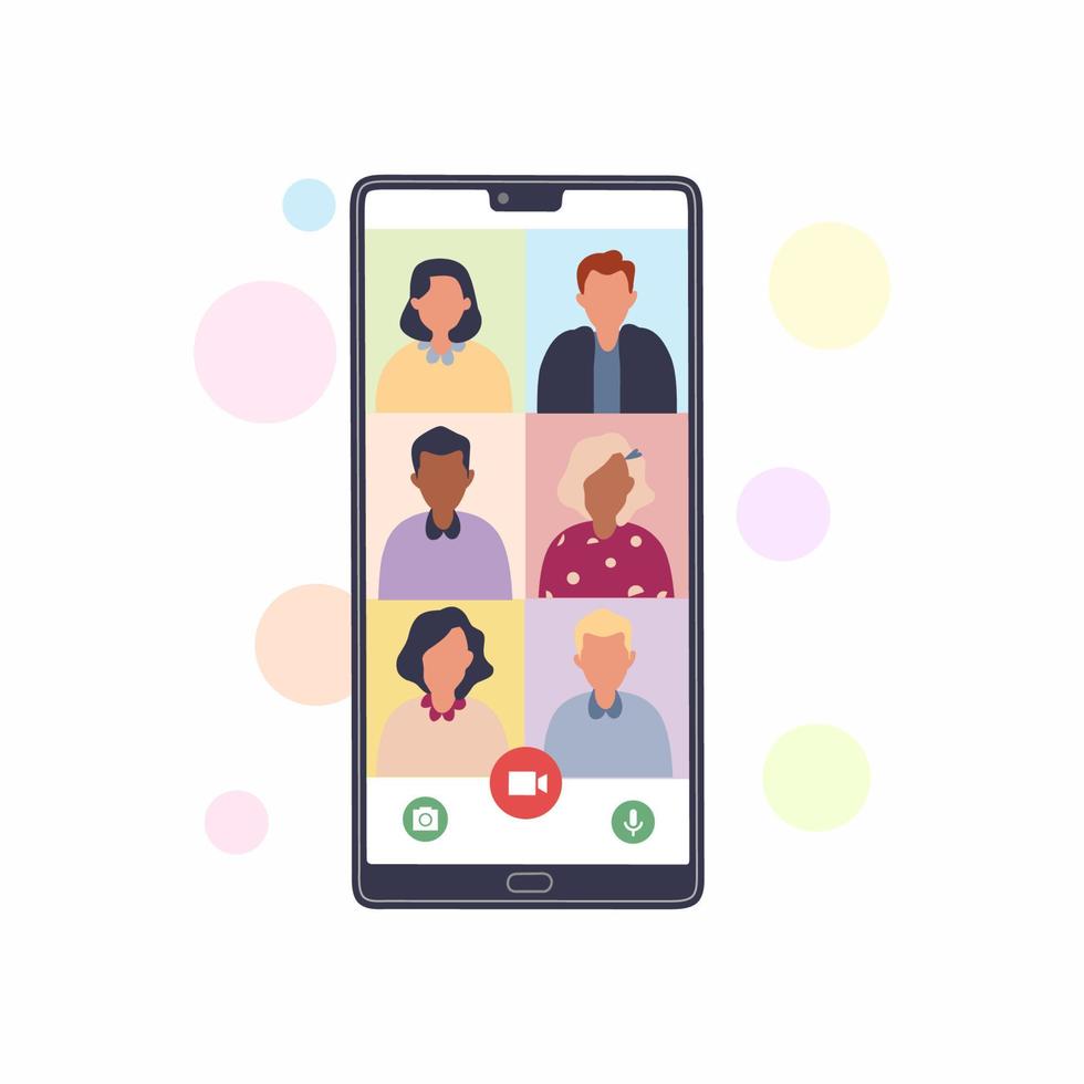 vektor-flache illustration vidiocall auf dem smartphone vektor