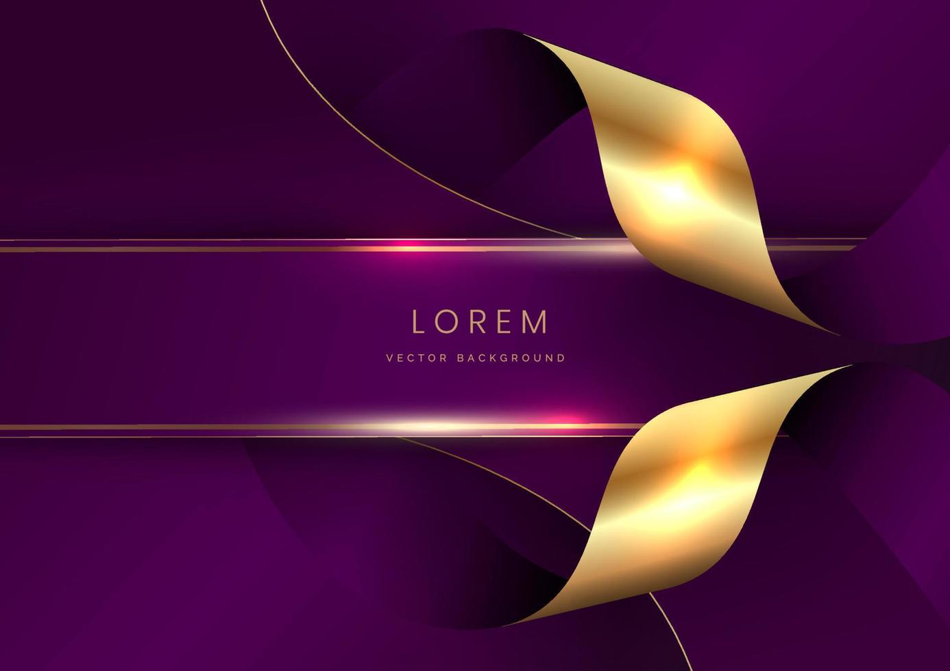 abstraktes 3d gebogenes violettes und goldenes Band auf violettem Hintergrund mit Lichteffekt kopieren Platz für Text. Luxus-Design-Stil. vektor