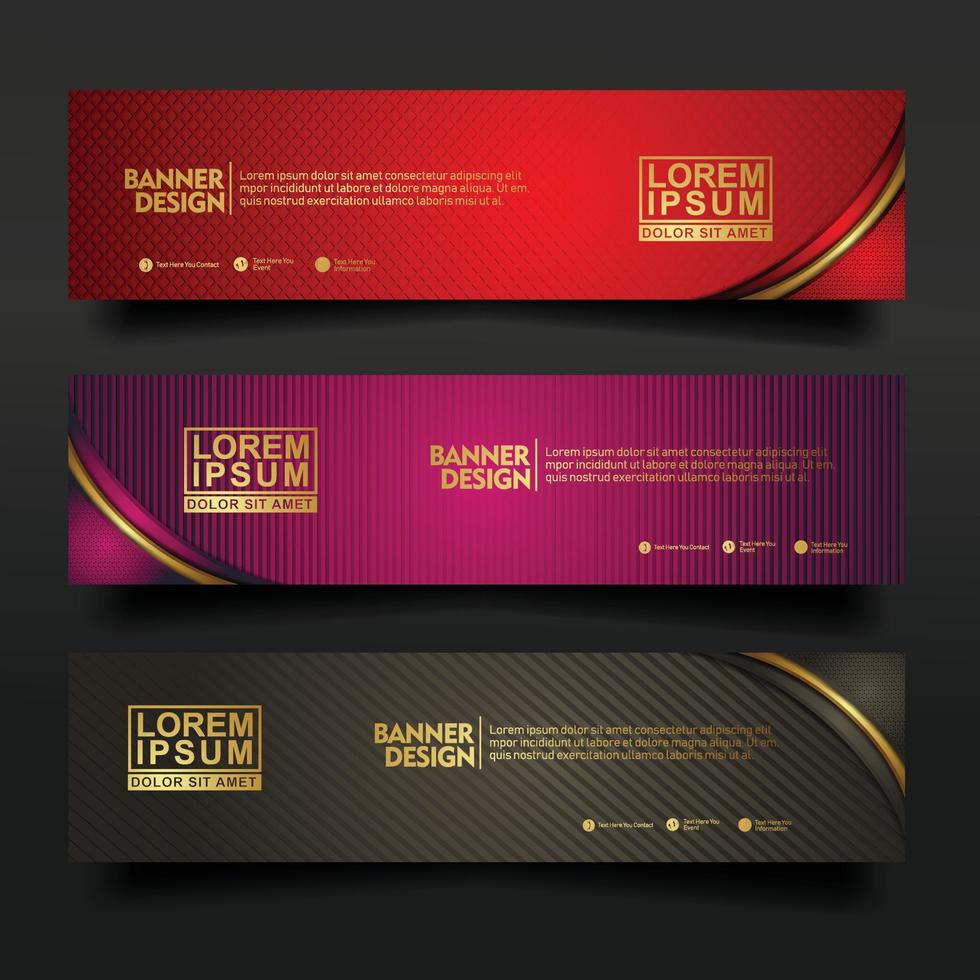 Set Banner Template Design mit luxuriösen und eleganten Linien formen Ornament-Effekt auf Texturmusterhintergrund vektor